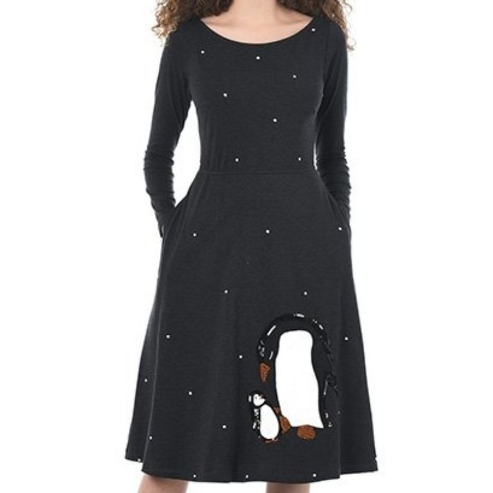 Beaded Penguin Cotton Knit Dress